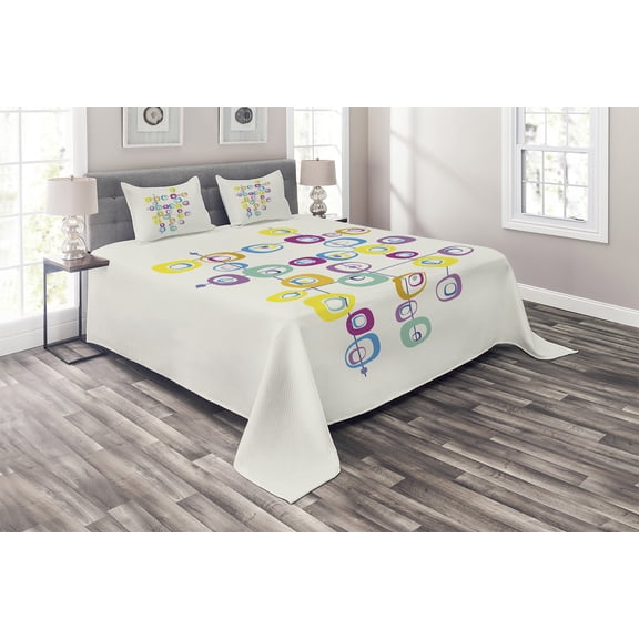 Ambesonne Mid Century Quilted Coverlet 3 Pcs, Cool and Crazy Art, King Size, Multicolor