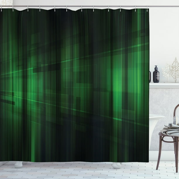Forest Green Shower Curtain, Vibrant Technology Pattern with Vertical
