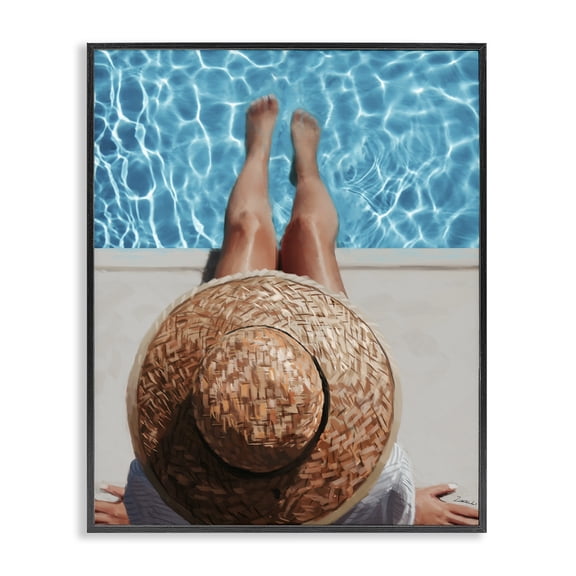 Stupell Industries Contemporary Summer Poolside Sunhat Woman Black Framed Giclee Art, 11 x 14, by Ziwei Li