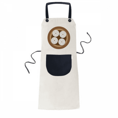 

China Dish Steamed Buns Food Pattern Apron Adjustable Bib Cotton Linen BBQ Kitchen Pocket Pinafore
