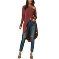 thumbnail image 2 of INSPIRE CHIC Women's One Shoulder Long Sleeve High Low Asymmetrical Irregular Hem Casual Tops S Wine, 2 of 7