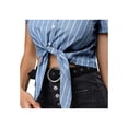 thumbnail image 5 of MODA NOVA Junior's Striped Button Up Short Sleeve Tie Front Crop Shirt Blue XL, 5 of 7