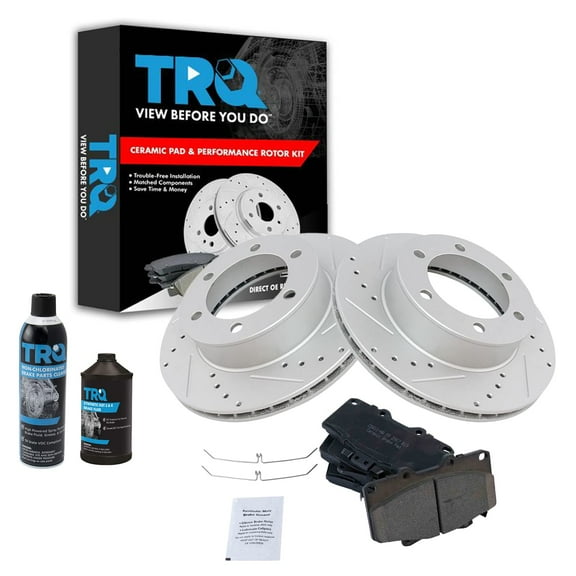 TRQ Front Ceramic Brake Pad Performance Coated Rotor Kit w/Chemicals BKA16444 Fits select: 1996-2000 TOYOTA 4RUNNER
