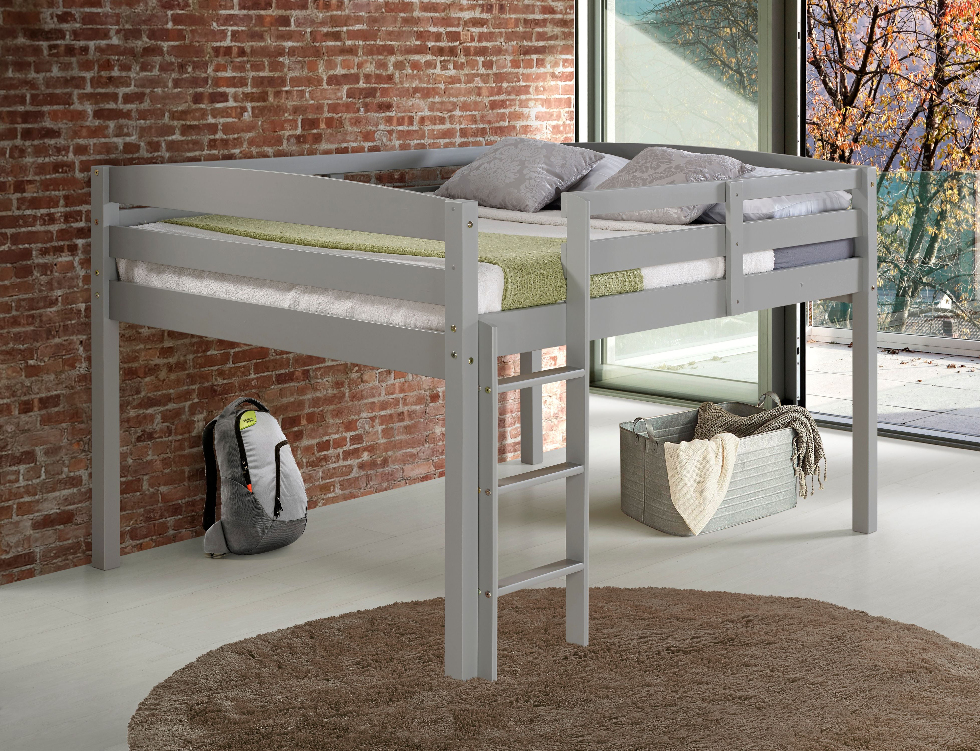 Concord Twin Size Junior Loft Bed Grey Finish