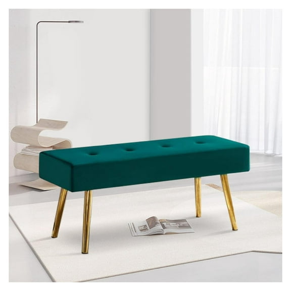 Drevy Bench for Entryway, Upholstered Dining Bench with No Arms Accent Bench Velvet Living Room Bench Tufted with Strong Metal Legs for Unisex