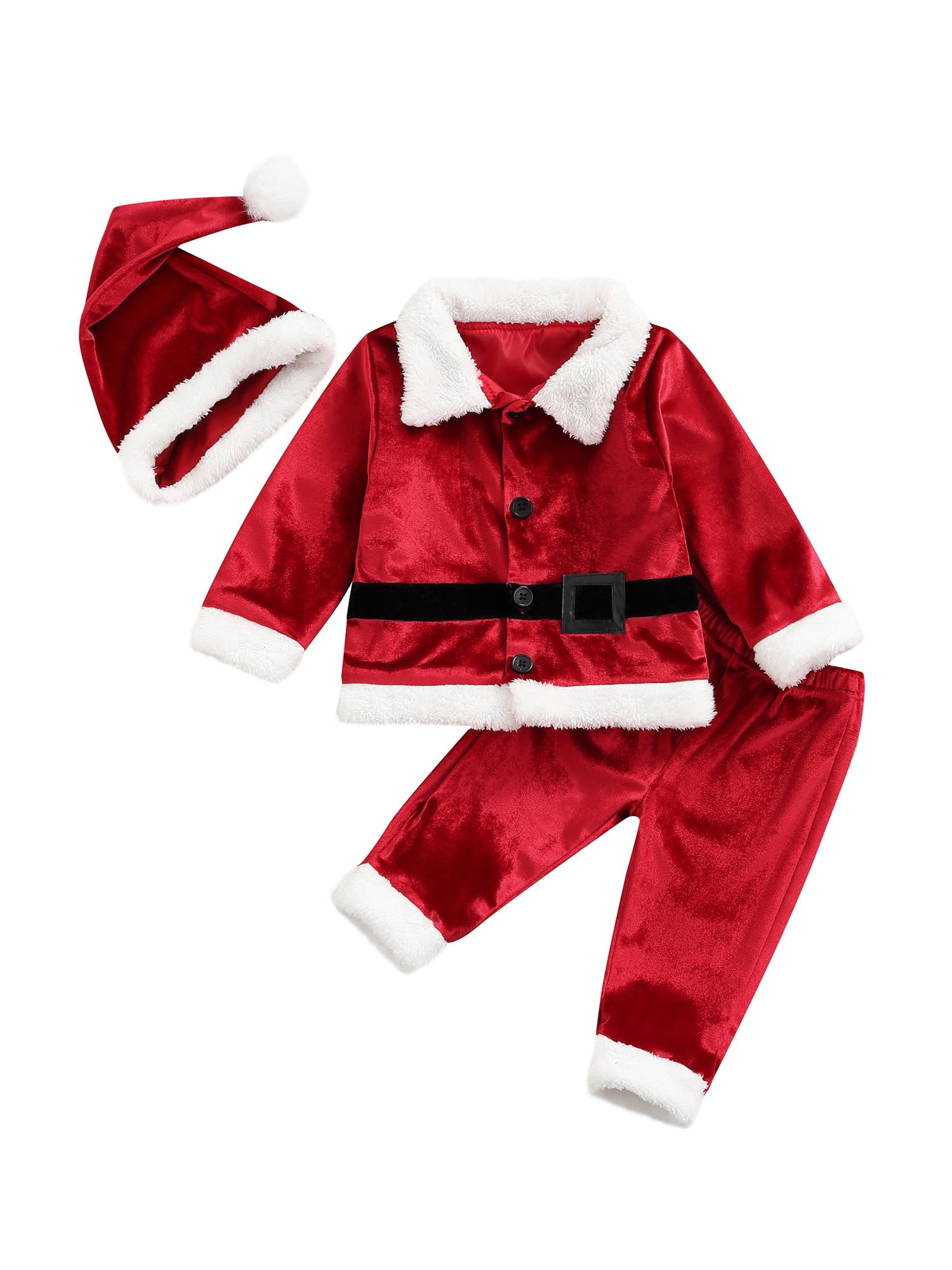 Kids Baby Boys & Girls Christmas Xmas Party Santa Claus Costume Outfits Sets Hat