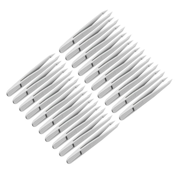 White Plastic Pointed Tip Anti-static Tweezers 4.7 inch Length 20Pcs