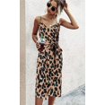 thumbnail image 2 of Robes pour Femmes - Sexy V Cou Bretelles Spaghetti Floral Léopard Imprimé Fendue Partie Tulipe Robe Midi avec Ceinture, 2 of 7