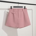 thumbnail image 4 of Pink Season Women Summer Shorts Mid Waist Solid Color Pockets Buttons Casual Match Top Soft Fabric Plus Size Elastic Waist Short Pants Women Clothing, 4 of 8