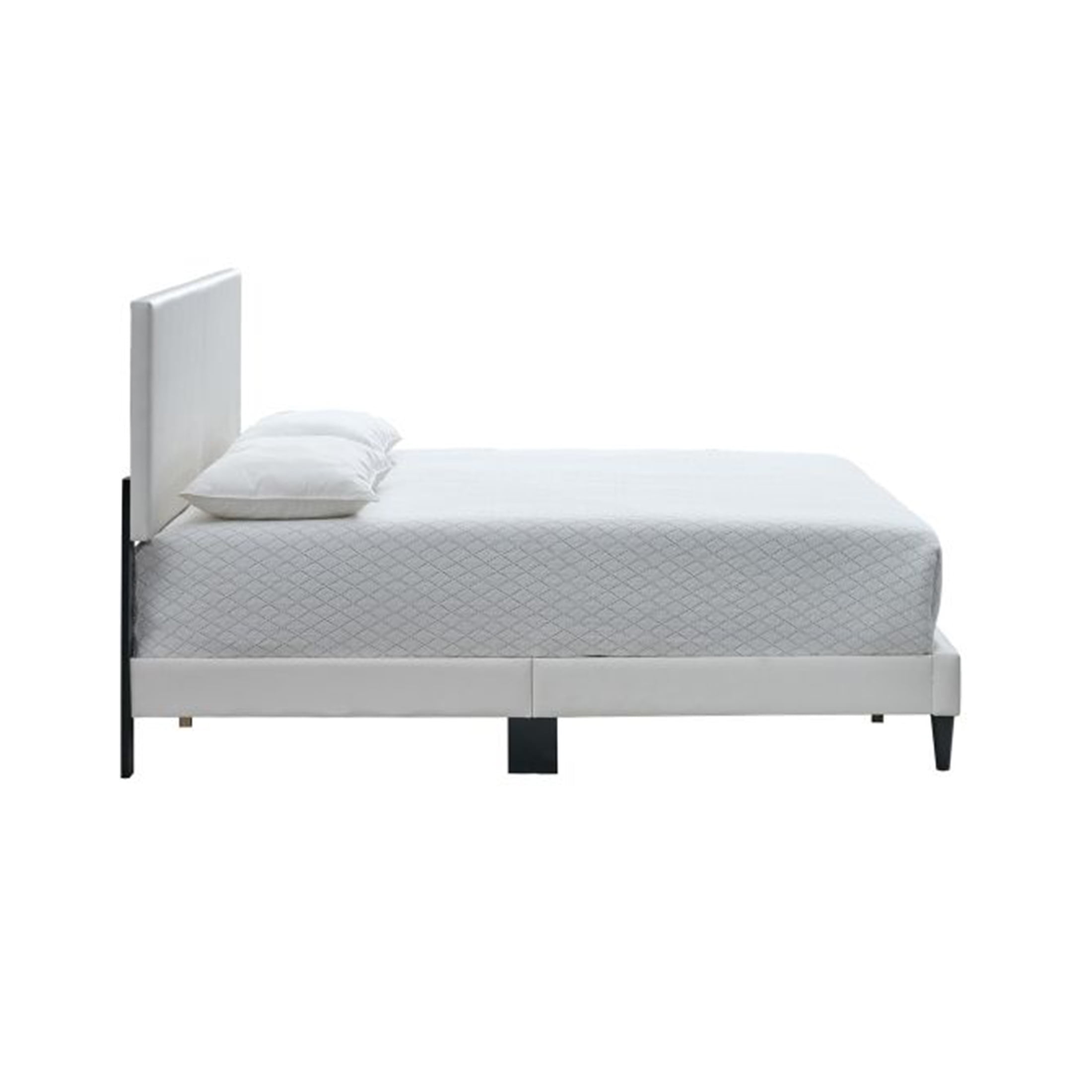 JERFIT Queen Upholstered Bed Frame with Adjustable Headboard, White Modern Platform Bed, No Box Spring Needed