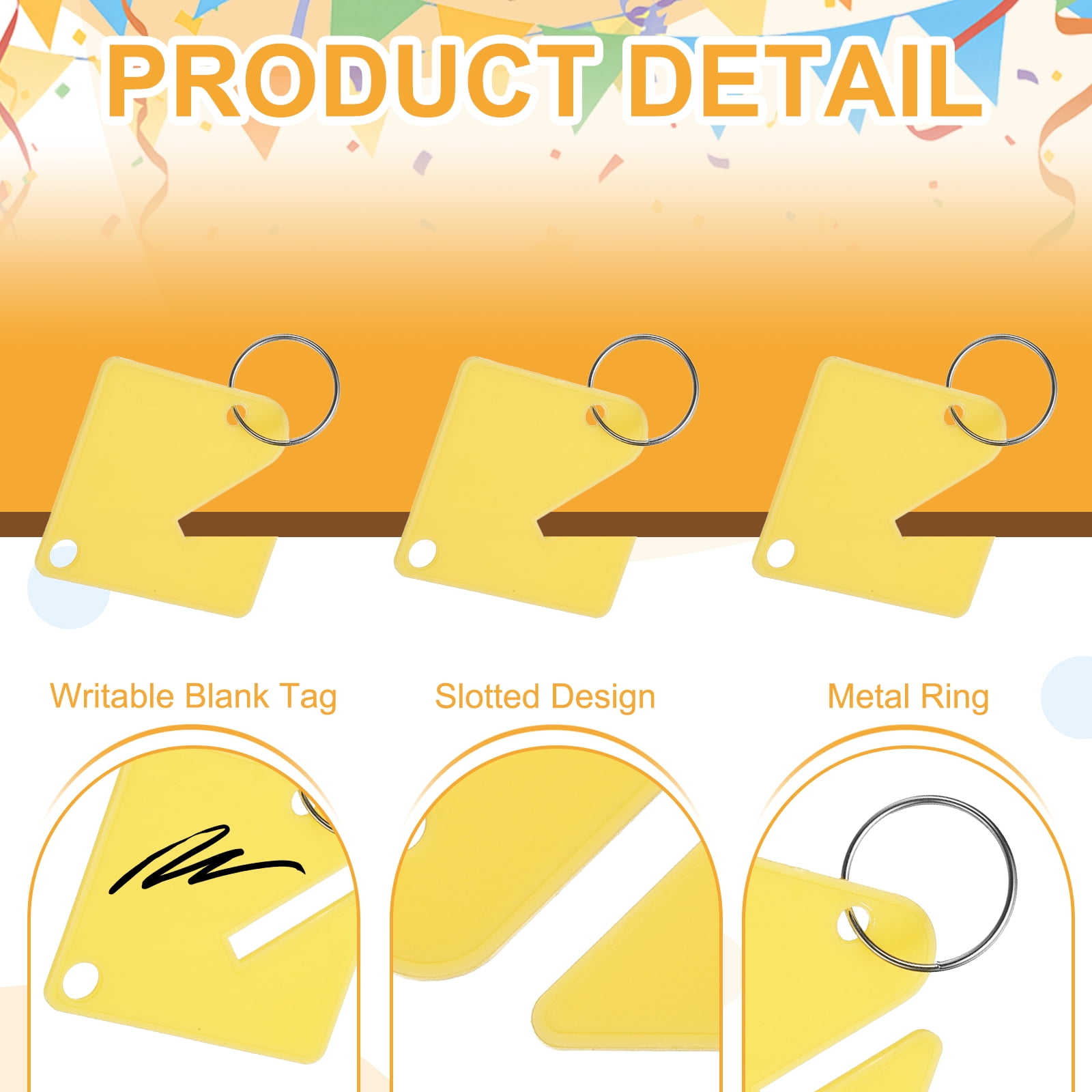 Uxcell 100 Pcs Key Tags, 1.5" Plastic Hanging Tag Slotted Key Tags Square Blank Writeable Durable with Metal Ring for Cabinet Boxes Lockers Identifiers Home Garage, Yellow