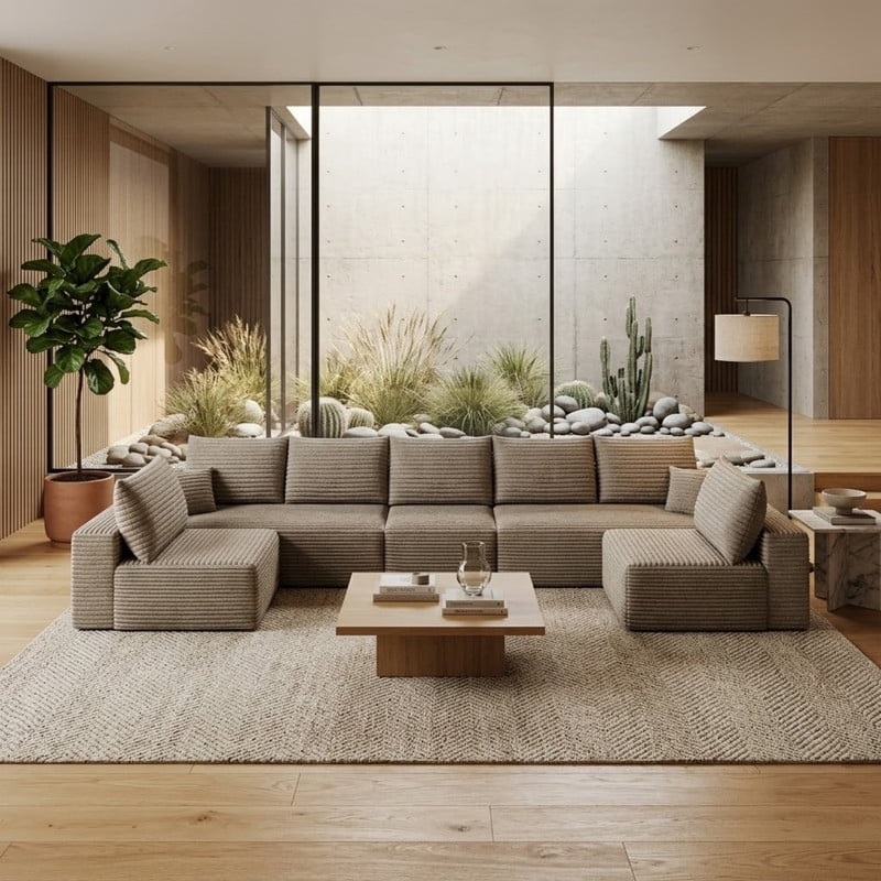 Modern Cloud U-Shaped Sectional Sofa, Modular Upholstered Sofa Couch, lush Corduroy Fabric Deep Seat Corner Sofa for Living Room, Apartment, No Assembly Required