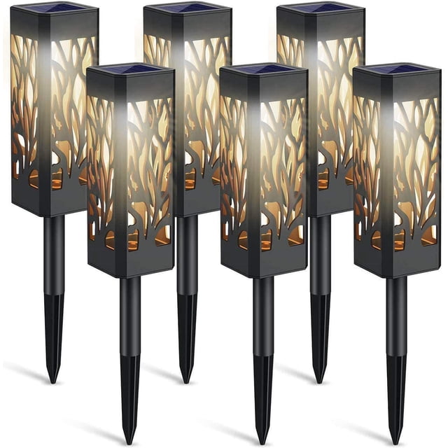 Luces solares al aire libre, 6 piezas de luces solares al aire libre con LED de color blanco cálido, decoración de jardín al aire libre impermeable IP65 para caminos de césped, garaje, patio, patio Zhivalor HS-0044