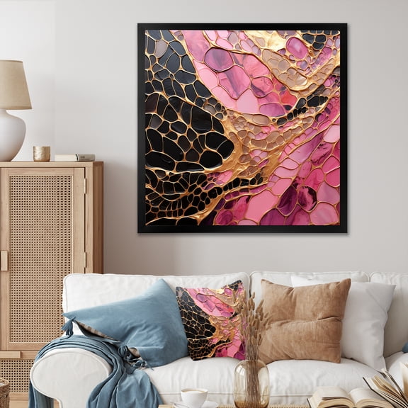 Designart "Pink And Gold Pottery In Minimalist Style" Abstract Spirals Picture Framed Wall Decor