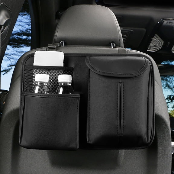 Car Front Seat Organizer Bag - Large Capacity PU Leather Storage Pouch with Quick-Install Straps for Phones, Wallets & Water Bottles