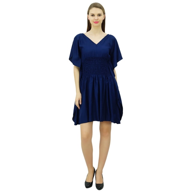Bimba Femmes Court Rayon Kaftan Kimono Manches Smocked Taille Été Plage Coverup