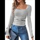 thumbnail image 1 of Camisas de Larga con Cuello Cuadrado para Mujer, Blusas Informales de Punto Acanalado de Corte Ajustado, Camisetas Básicas de Trabajo para Verano y Otoño. y Negro M, 1 of 9