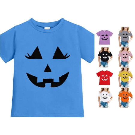 WAYUTE Toddler Baby Boy Halloween Shirts Cute Pumpkin Graphic T Shirts for Kids Short Sleeve Crew Neck Fashion Tops Casual Daily Wear Blue Size 12-13 Y
