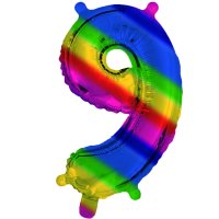 Rainbow Foil 9 Number Air Filled Balloon