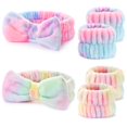 thumbnail image 1 of Juego de 6 diademas y muñequeras de spa para lavado de cara, diadema de microfibra suave para el cuidado de la piel con lazo, toallas de muñeca suaves y absorbentes para mujeres y niñas para maquillaj, 1 of 1