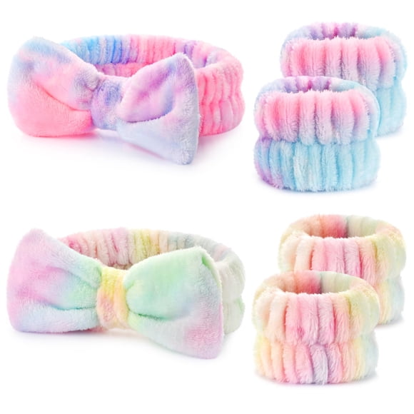 Juego de 6 diademas y muñequeras de spa para lavado de cara, diadema de microfibra suave para el cuidado de la piel con lazo, toallas de muñeca suaves y absorbentes para mujeres y niñas para maquillaj