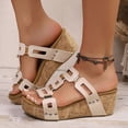 thumbnail image 2 of Dakaela Wedge Sandals for Women Casual Summer Dressy Cork Platform Slides Comfortable Strappy Slip on Slippers with Arch Support White 8.5, 2 of 9