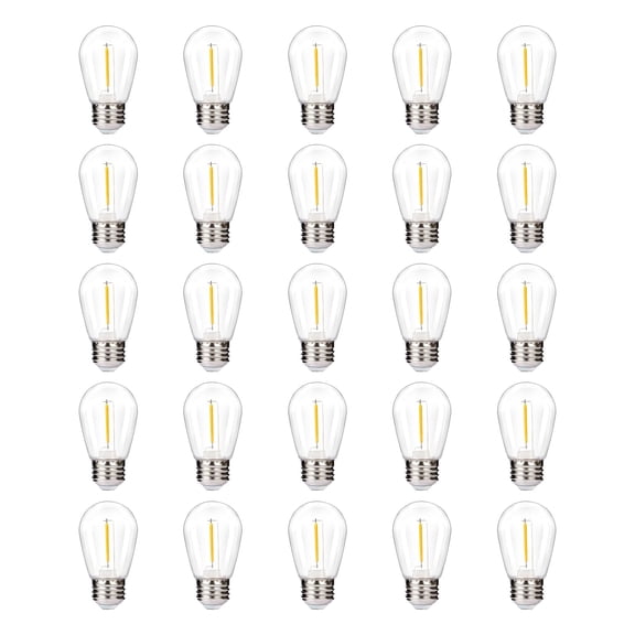 Leadleds 25 Pack LED S14 Replacement Light Bulbs, Shatterproof Outdoor 1 Watt to Replace 11Watts String Incandescent Bulb, E26 Base 2700k Warm White Waterproof