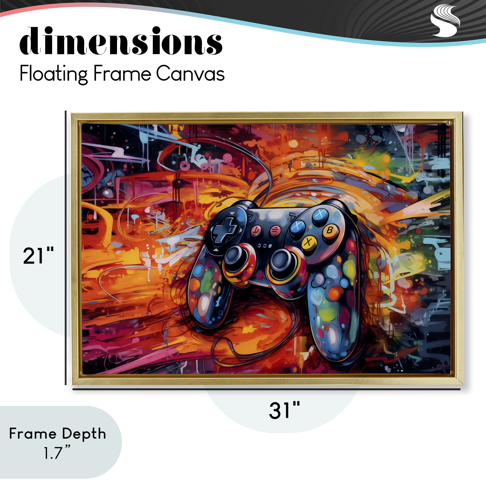 Stupell Industries Gaming Swirl Controller Energy Gold Framed Floater Canvas Wall Art, design by Creative Studio