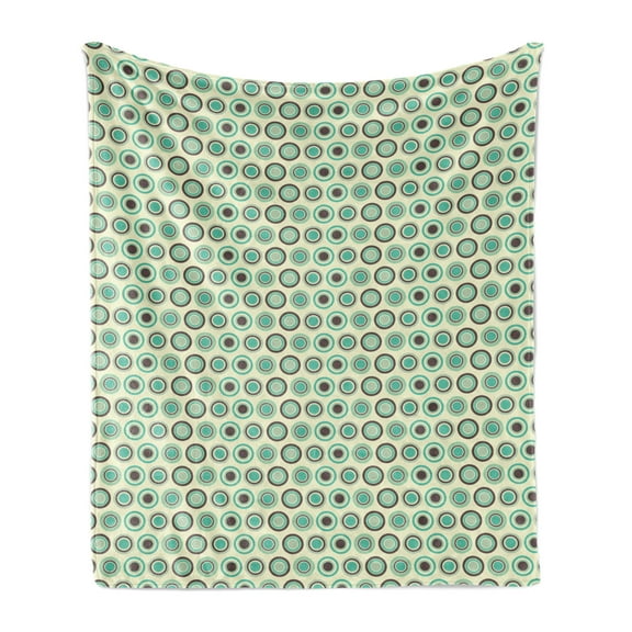 Retro Soft Flannel Fleece Throw Blanket, Polka Dotted Pattern in Pastel Colors Old Fashioned Tile Ring Shapes, Cozy Plush for Indoor and Outdoor Use, 50" x 60", Dark Taupe Mint Green, by Ambesonne