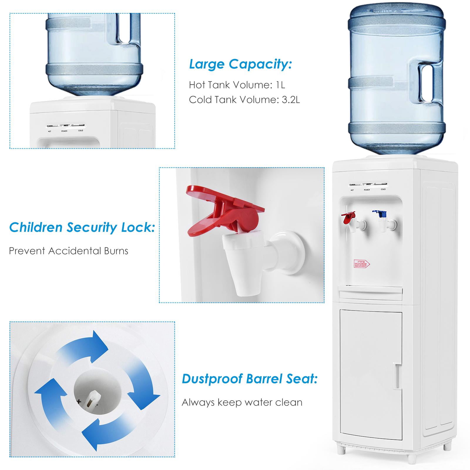 Giantex Plastic Top Loading Water Cooler Dispenser with Storage Cabinet, 5 Gallon