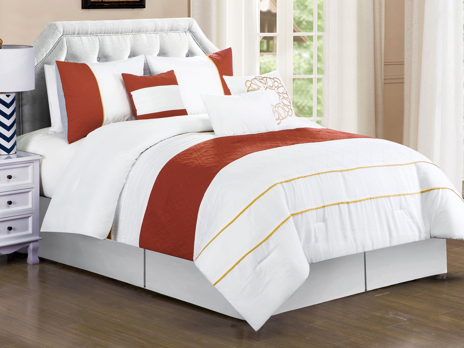 11 Pc Mica Diamond Geometric Embossed Pleated Pintuck Comforter