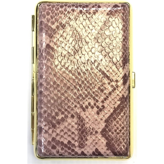 Eclipse Frame Mixed Design Crushproof Leather Wrapped Metal Cigarette Case, Holds 14 100s Size , 3101G14-1 (Mauve Snake)