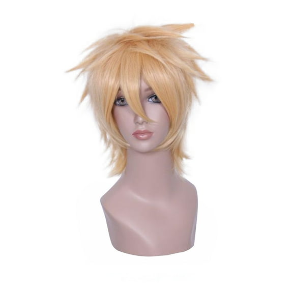 Unique Bargains Human Hair Wigs for Women Lady 13" Yellow Curly Wig with Wig Cap