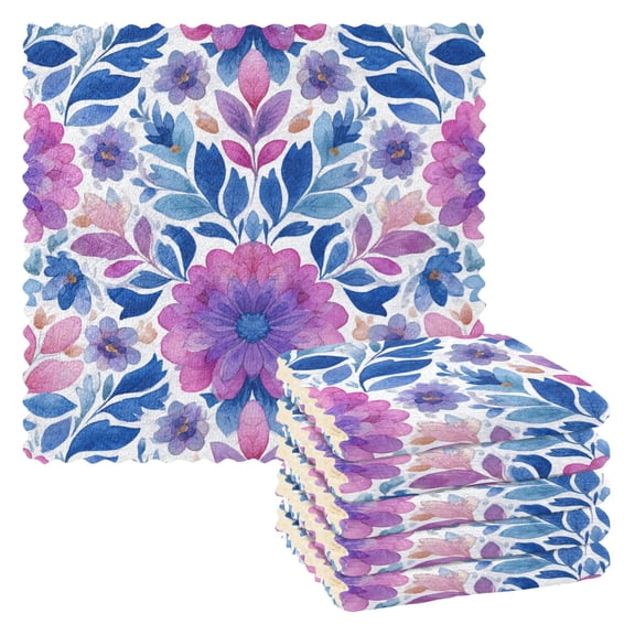 6 Pieces of Kitchen Towels 11x11Inch Kitchen Dish Cloths Kitchen Dish Towels Reuseable Cleaning Cloths Purple Watercolor Leaves