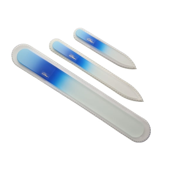3 piece Czech Glass Mani/Pedi Nail File Set - 3.5 in., 5.5 in. & 7.5 in. White Blue