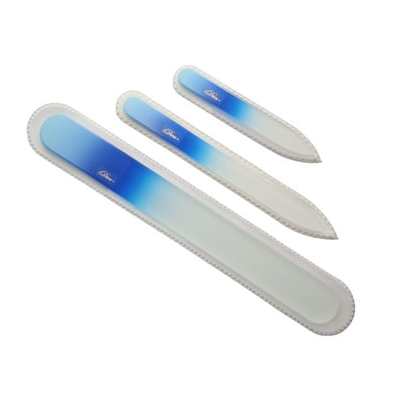 3 piece Czech Glass Mani/Pedi Nail File Set - 3.5 in., 5.5 in. & 7.5 in. White Blue