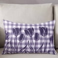 thumbnail image 3 of Purple Flower Throw Pillow Cover 24 x 36 Inch Decorative Pillow Cover Tulip Floral Country Plaid Checkered Lumbar Pillowcase Seasonal Rectangle Cushion Case for Couch Sofa Bed Living Room, 3 of 7