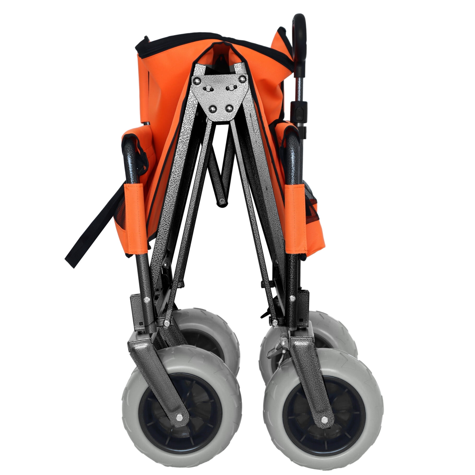 3-in-1 Wagon Carts Foldable with Bench Seat, 500lbs Capacity Wagon with 360° Swivel Beach Tires, Heavy-Duty Utility Wagon for Camping & Beach, Orange