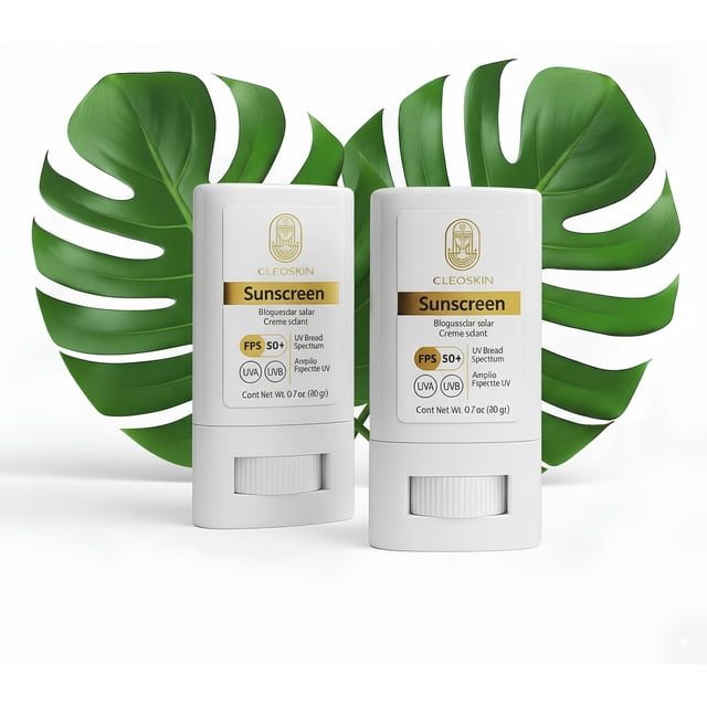 CLEOSKIN Kit 2 Bloqueadores Solares en Barra FPS 50+ | Protección UVA/UVB | Con Vitamina C y Ácido Hialurónico | 20g | Facial y Corporal | Textura Invisible y No Grasa