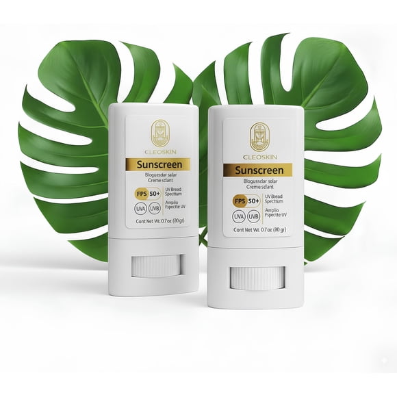 CLEOSKIN Kit 2 Bloqueadores Solares en Barra FPS 50+ | Protección UVA/UVB | Con Vitamina C y Ácido Hialurónico | 20g | Facial y Corporal | Textura Invisible y No Grasa