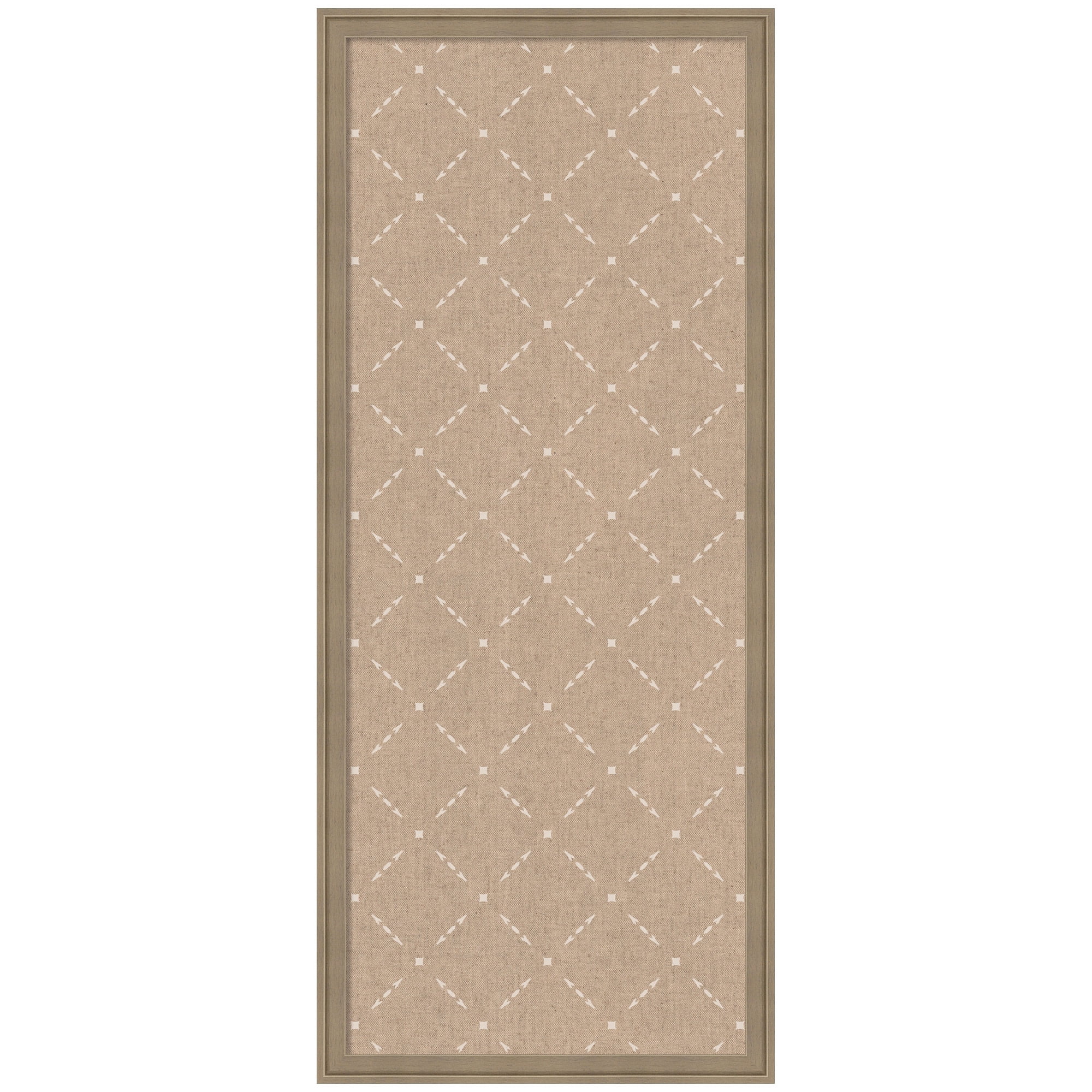 Kate and Laurel Framed Fabric Pinboard 18 x 42, Beige Lattice Pattern Printed Linen Classic Bulletin Board for Use as a Vision Board or Wall Organization, Florence Light Brown Frame