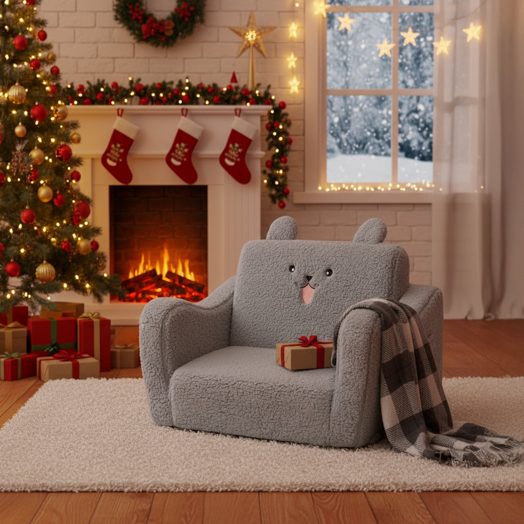 Toddler Sofa Chair, 2-In-1 Foldable Baby Couch Flip Open Sofa Bed for Playroom, Grey