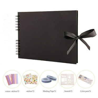 atopo DIY Photo Albums Scrapbook，11.41x8.47 Inch Extra Large Photo Album Scrapbook Craft Paper  for Anniversary, Wedding, Travelling (Black-Card)