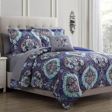 Modern Threads 8-Piece Printed Reversible Complete Bed Set Cathedral, Twin.