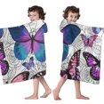 thumbnail image 4 of Purple Butterfly Rose Pattern Hooded Bath Towel，50"x30" for Ages 3 To 12 Kids, Quick Dry Lightweight Soft Microfiber Hood Beach Towel Cover Up for Kids, 4 of 7