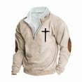 thumbnail image 4 of Aobny Khaki Mens Lightweight Hoodie Christian 1/4 Zip Mock Neck Pullover Big & Tall Pullover Hoodies,XXXXL, 4 of 5