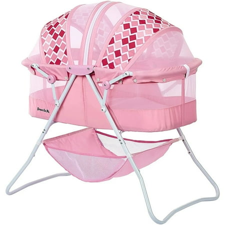 Dream On Me Karley Bassinet in Rose, Quick Fold and Easy to Carry, Large Storage Basket