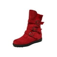thumbnail image 1 of Woobling Ladies Riding Boot Round Toe Winter Shoes Flats Mid-Calf Boots Fashion Womens Non-slip Side Zipper Red 10.5, 1 of 3