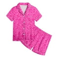thumbnail image 4 of Girl Pajamas Leopard Print Valentines Pajama Set Short Sleeve Button Down Top and Shorts Two Piece Sleepwear for Kids Hot Pink 2 Years-3 Years, 4 of 4