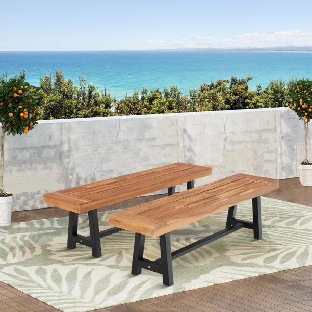 Clearance! MF Studio 2PCS Patio Wood Benches Patio Bench Chairs